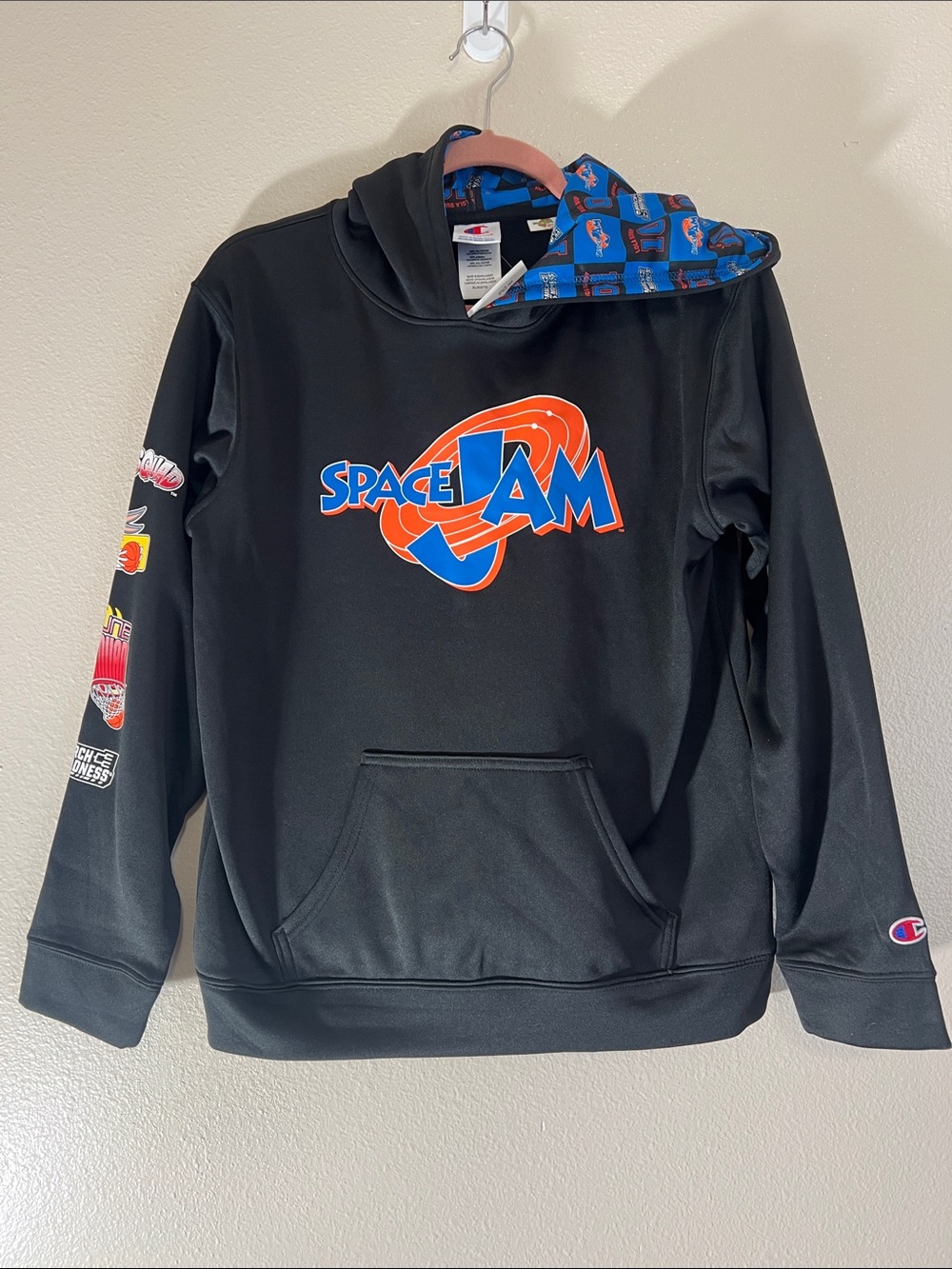 Champion Black Hoodie with Orange and Blue Space Jam Graphic